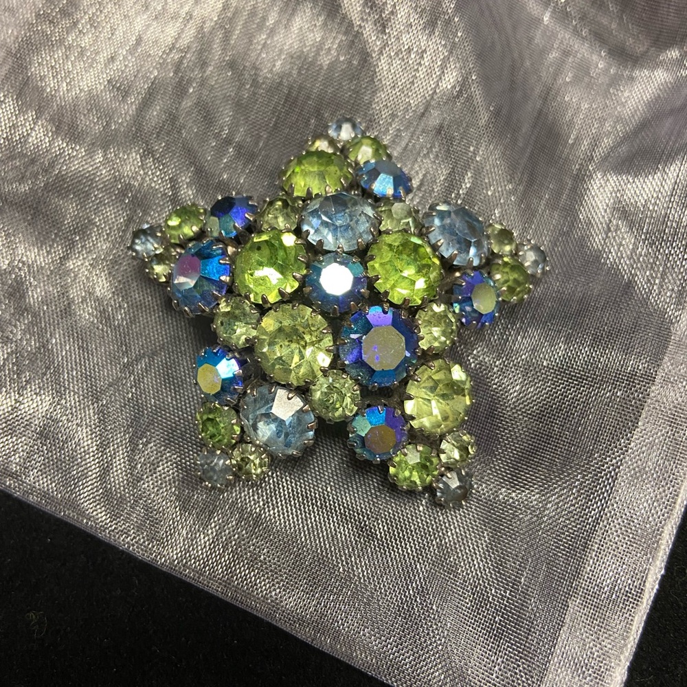 Vintage Colored Stone Star Brooch
